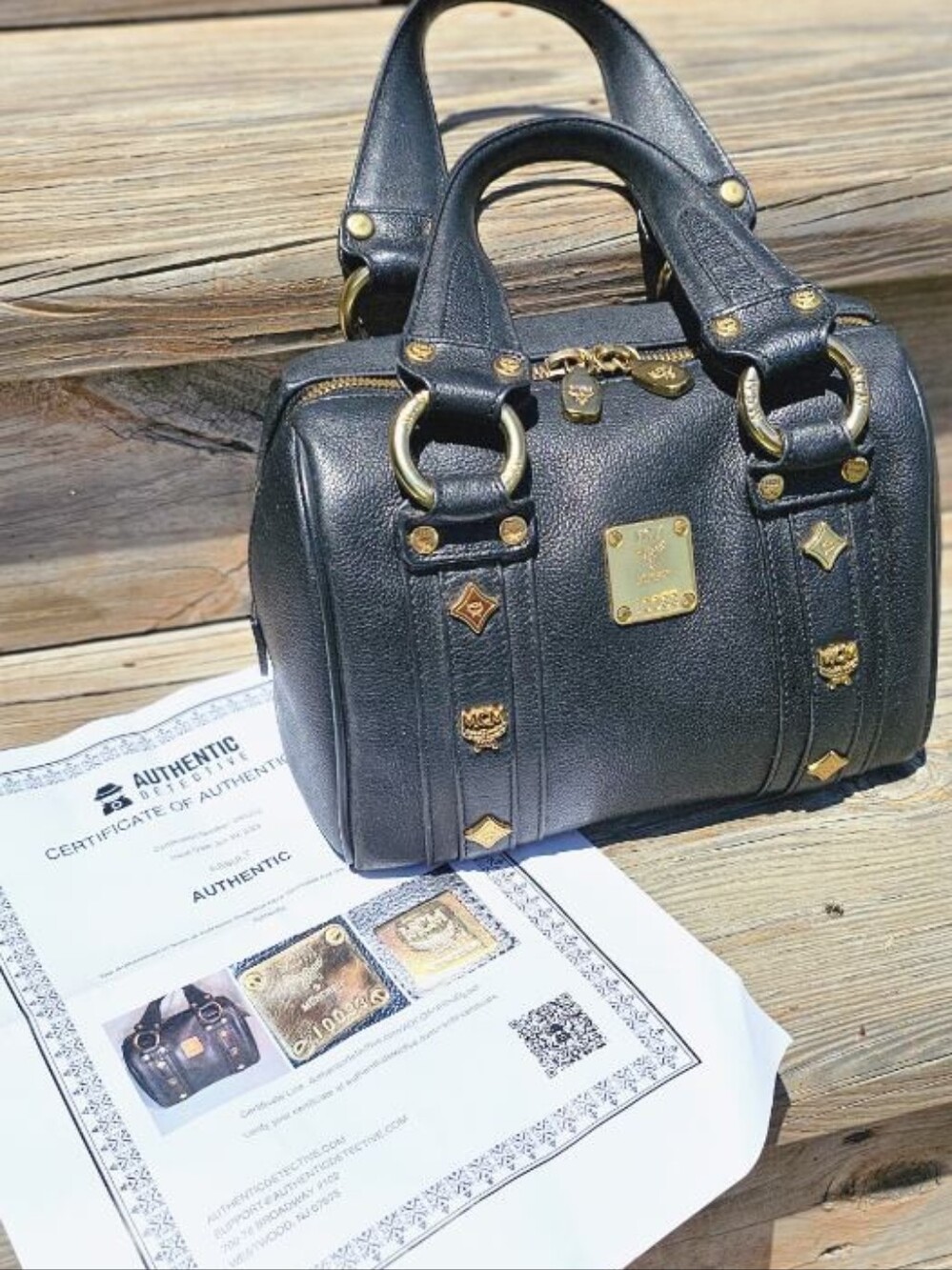 MCM Black Mini Leather Barrel Bag with Gold Hardware With COA - Picture 2 of 5